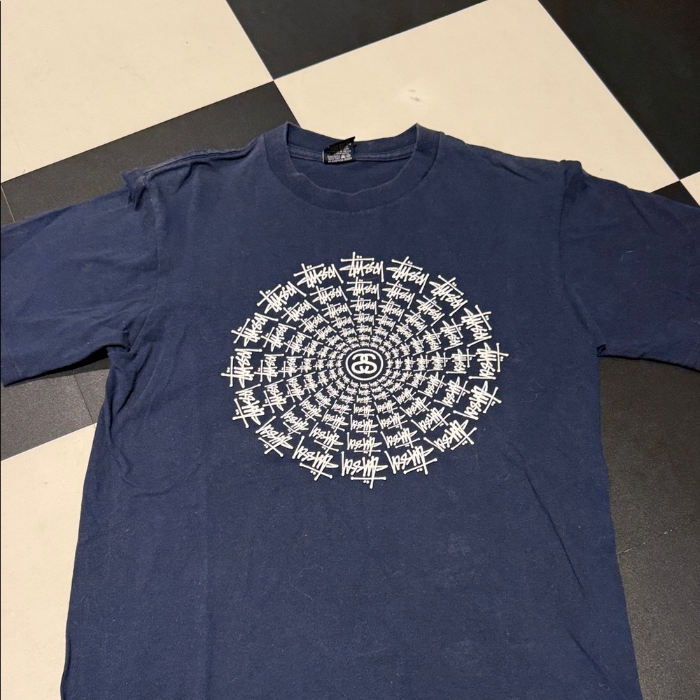 Stussy Dark Blue Spiral Graphic Tee
